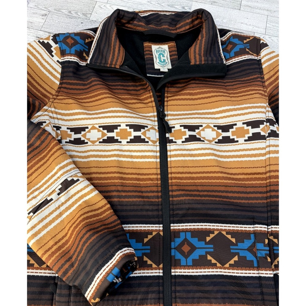Women's Rockin C Western Wear Full Zip Aztec Brown Blue Soft Shell Jacket SMALL